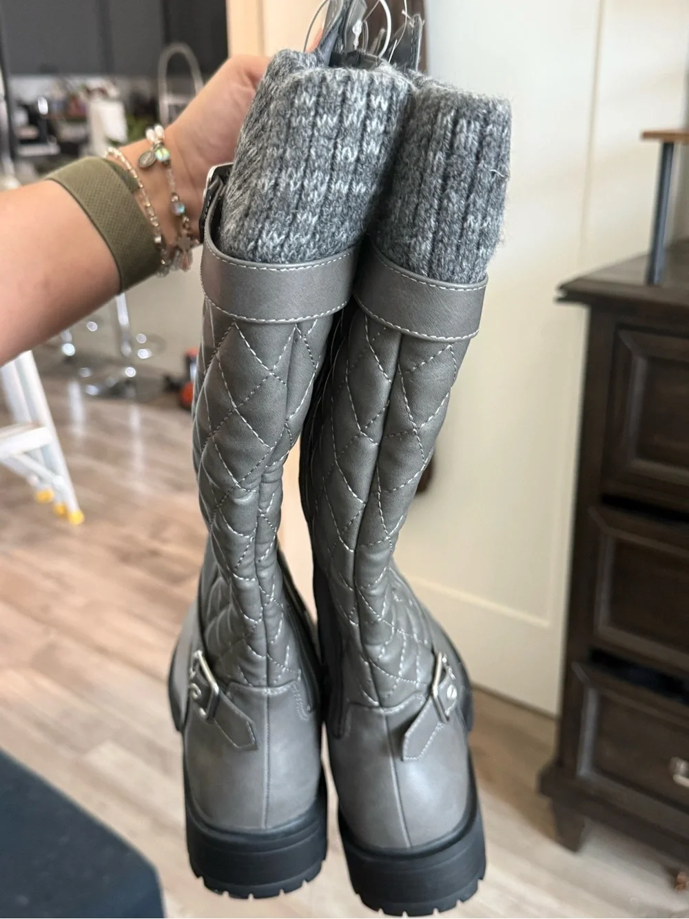 torrid Quilted Sweater Knee Boots in Grey